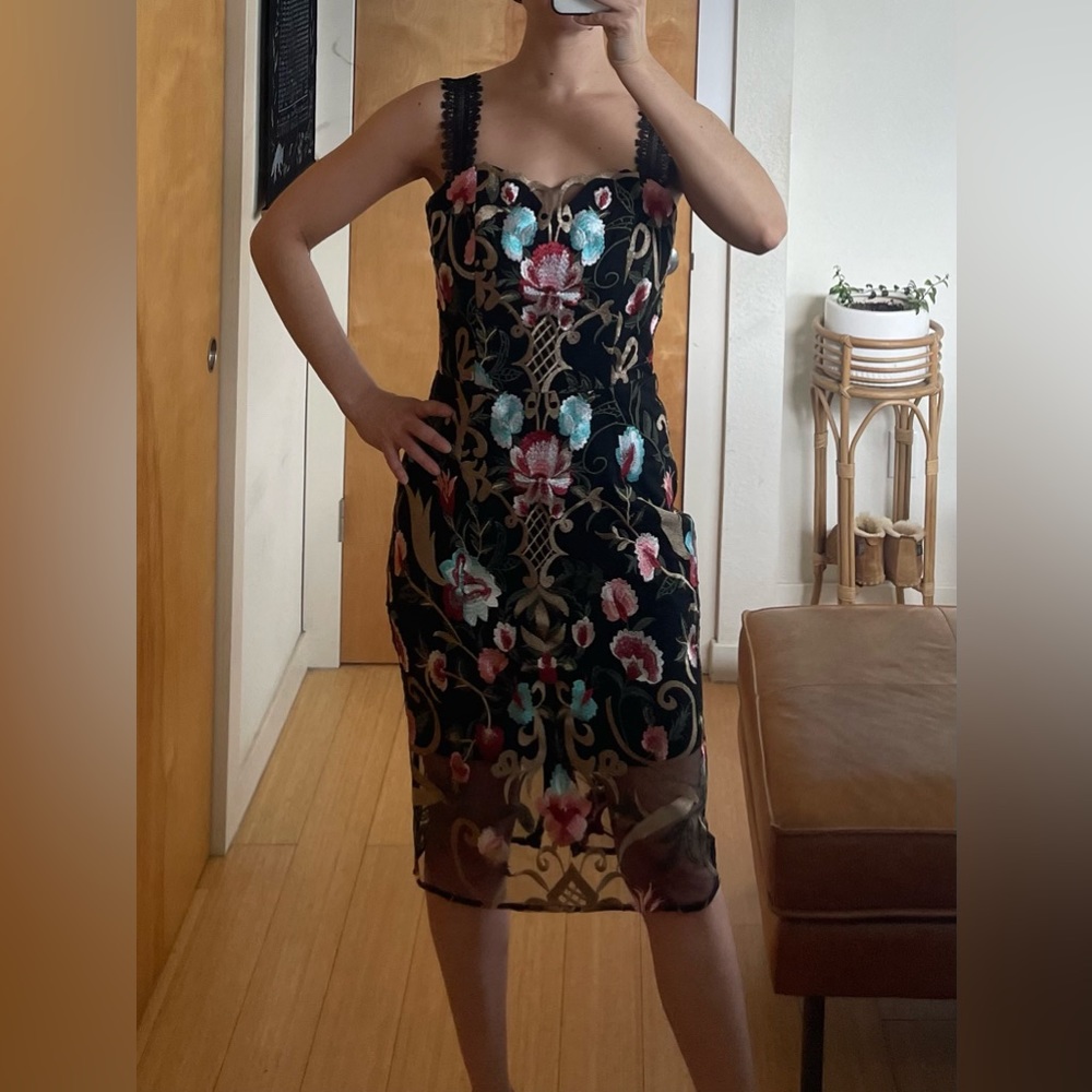 Bronx & Banco Fully Embroidered Cocktail Dress with Full Up/Down Zip Closure